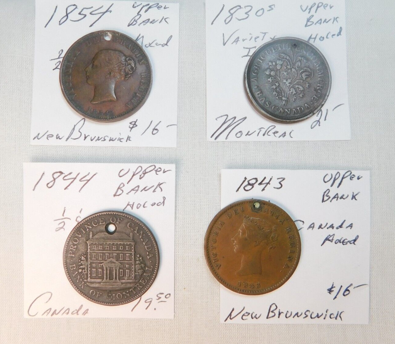 4 VERY EARLY CANADIAN BANK TOKENS 1830S, 1843, 1844, 1854!!!  - YOU GET ALL 4!!⭐