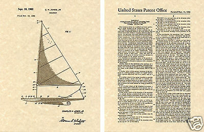 Vintage 1962 SAILBOAT Patent Art Print READY TO FRAME!!! scow keel boom mast