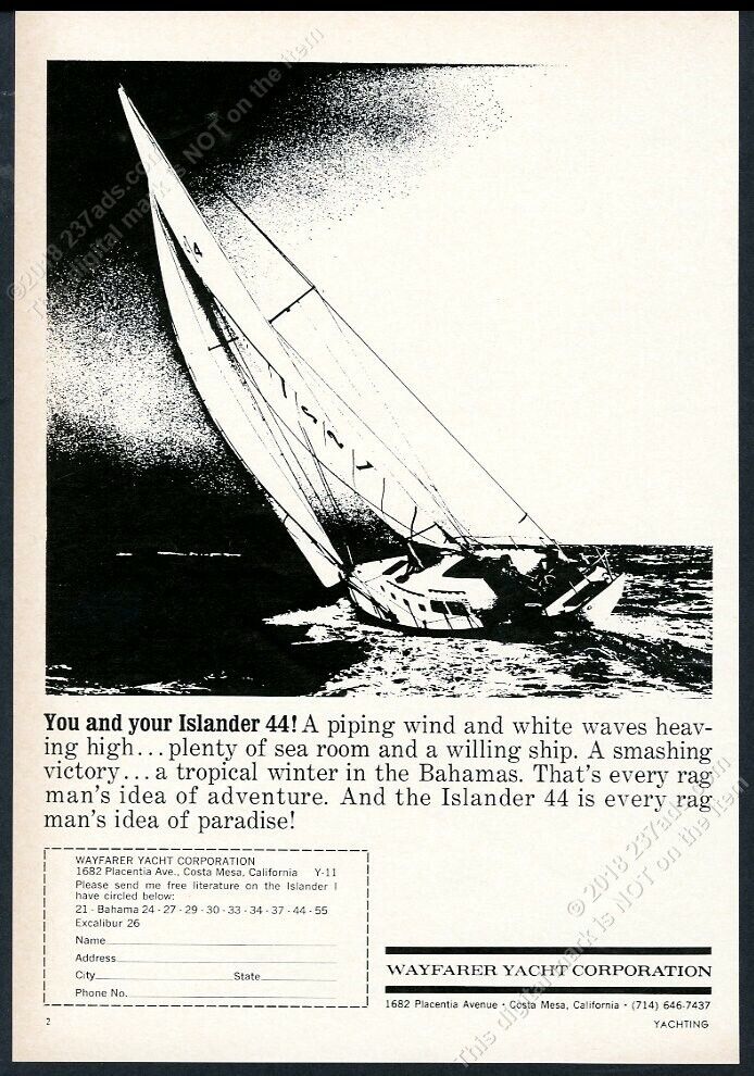1967 Wayfarer yacht Islander 44 sailing photo vintage print ad