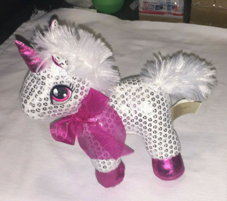 Dan Dee Unicorn Silver Sequin Hot Pink Plush Stuffed Animal 7