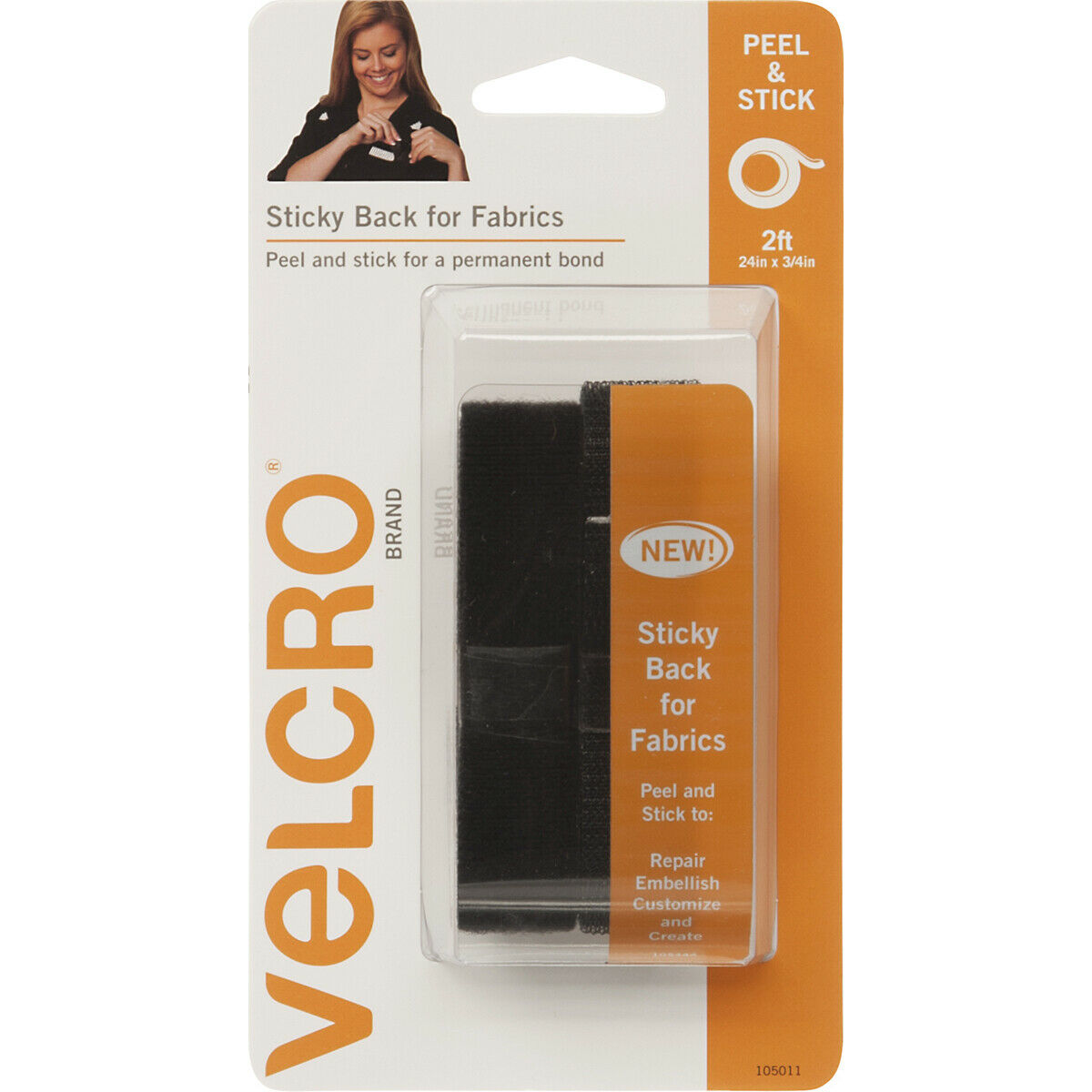 Velcro(r) Brand Sticky Back For Fabric Tape .75x24"-black, 91878