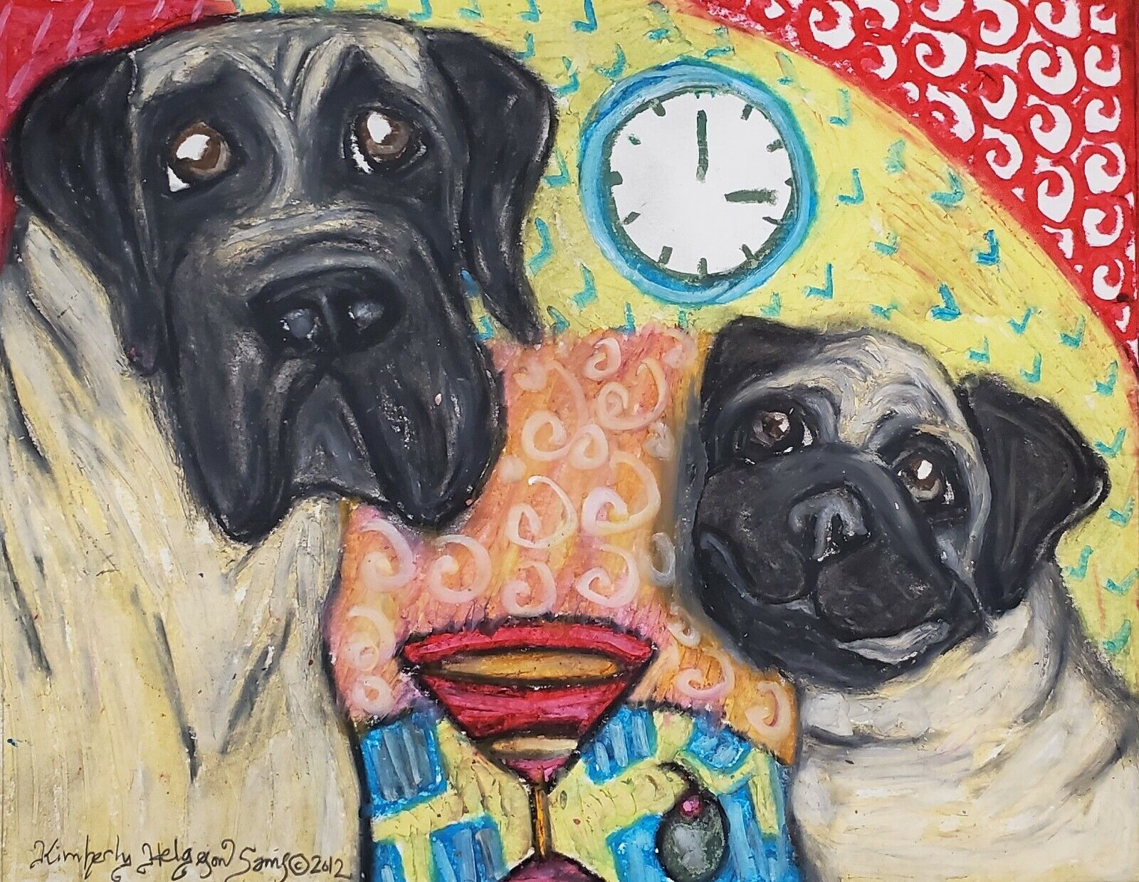Mastiff Pug Best Buds Dog Art Print 13 X 19 Signed Artist Ksams Martini