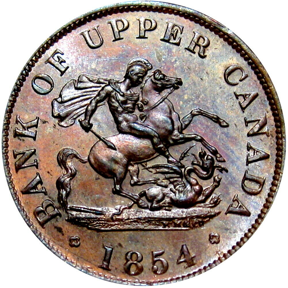 1854 Bank Of Upper Canada Half Penny Token Dragon Breton 720