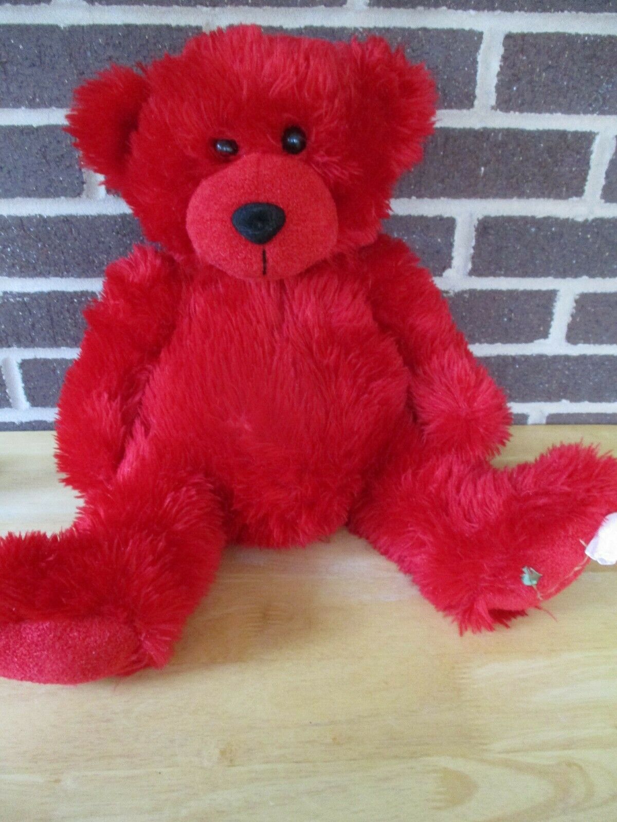 Dan Dee Bear Red Shaggy Fur Unique Pink Silk Rose Stitched Paw 18