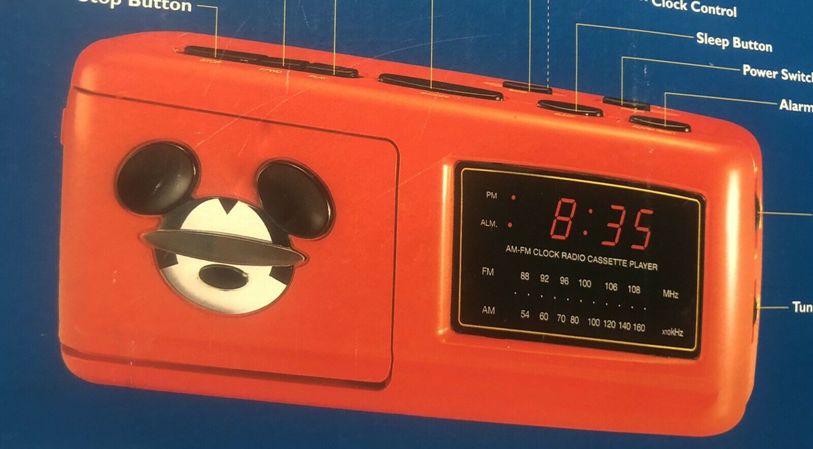 Mickey Mouse Disney Unlimited Am/fm Cassette Portable Boom Box Radio Red New Box