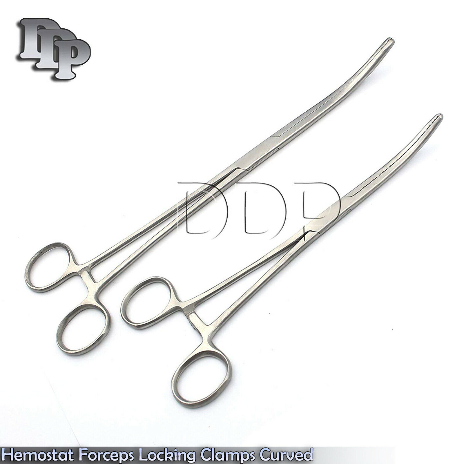 New 2pc Set 8" + 10" Curved Hemostat Forceps Locking Clamps Stainless Steel