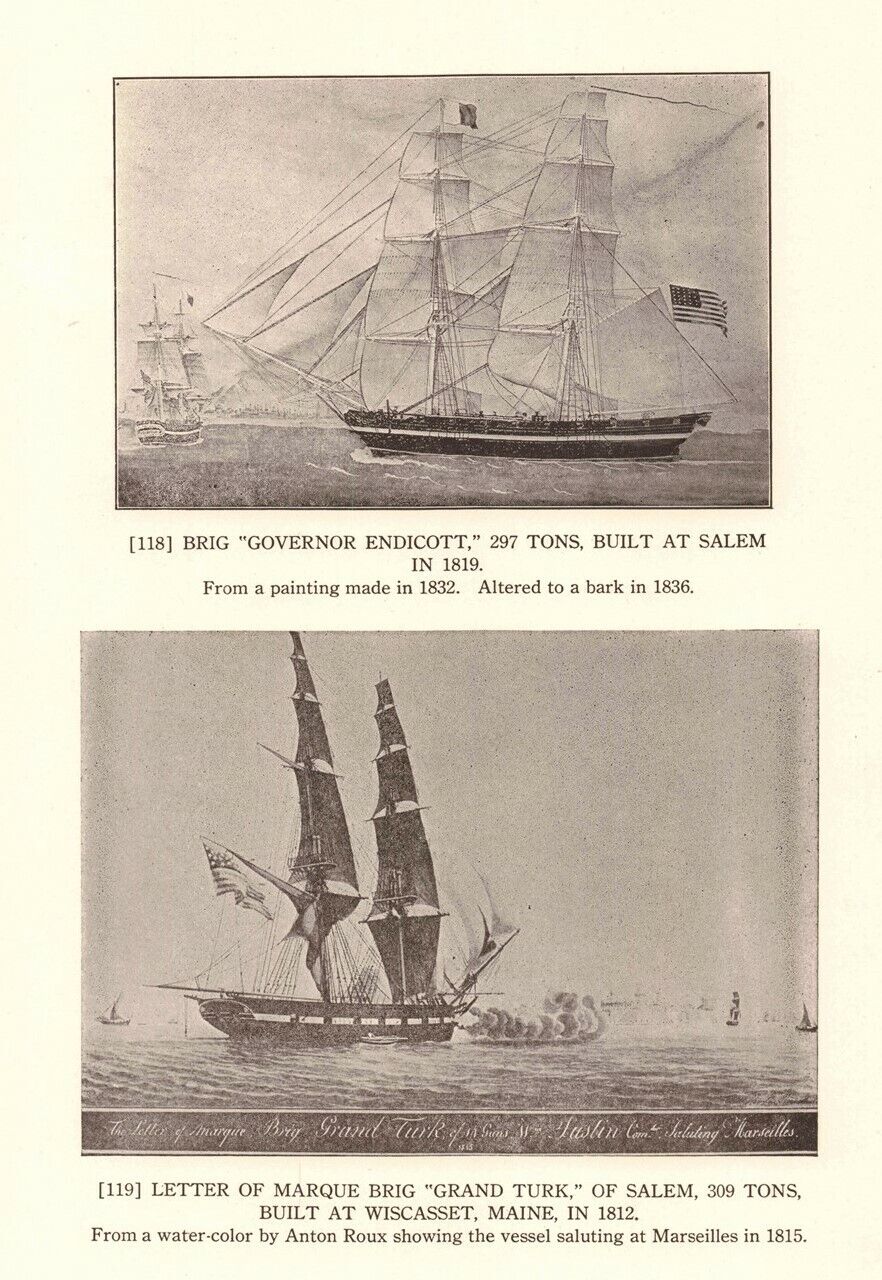 1922 Lithograph Nautical Sailing Ships Governor Endicott & Grand Turk 2r1-73