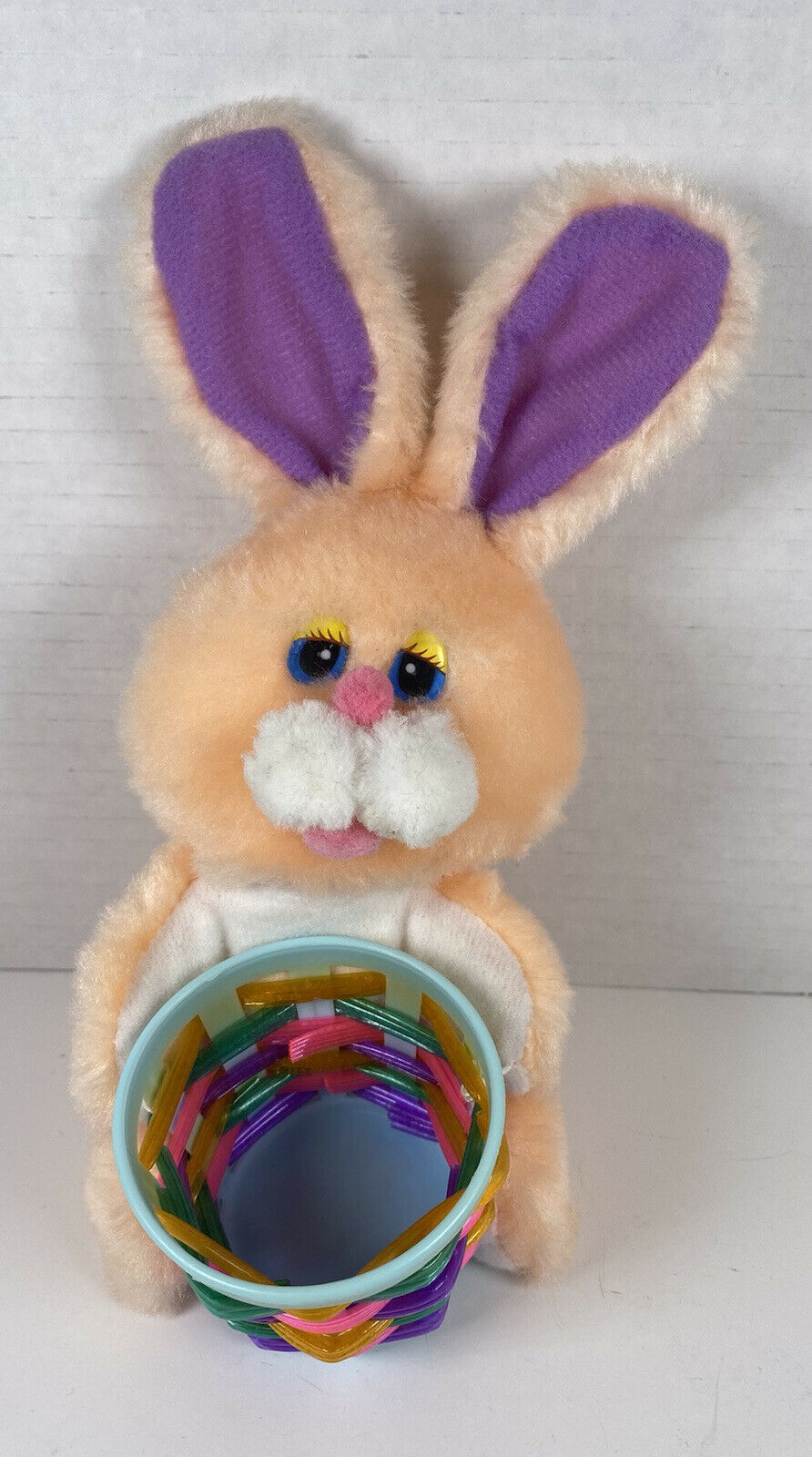 Vintage Dan Dee Plush Stuffed Peach Easter Bunny Rabbit Holding Easter Basket