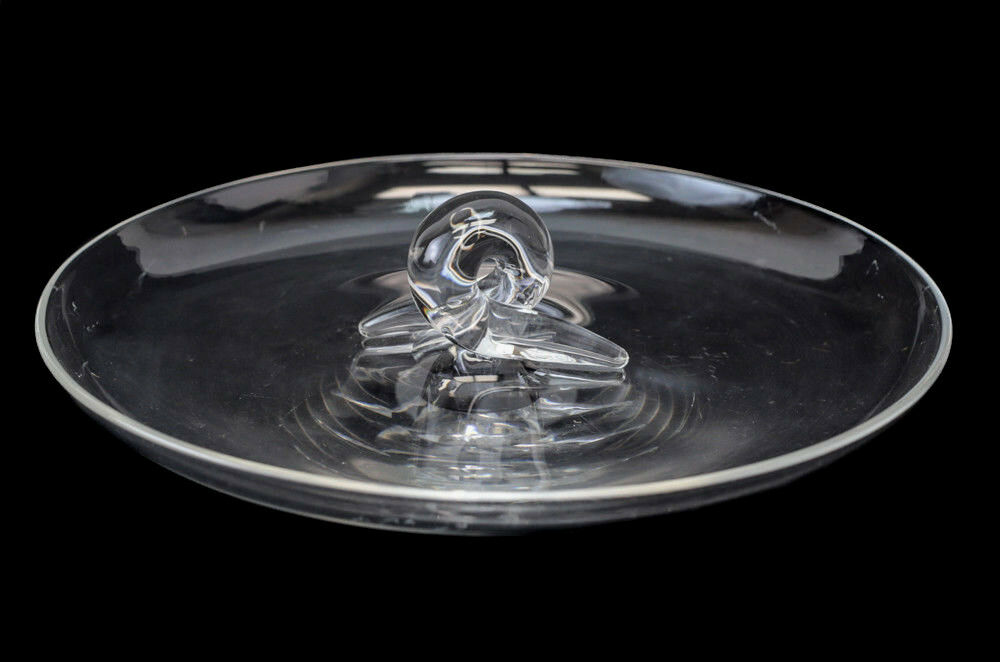 Steuben Art Glass Canape Or Tidbit Tray Platter, Swirl Handle.