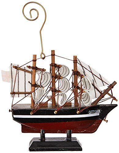 Hampton Nautical Wooden Cutty Sark Tall Model Clipper Ship Christmas Ornament 4