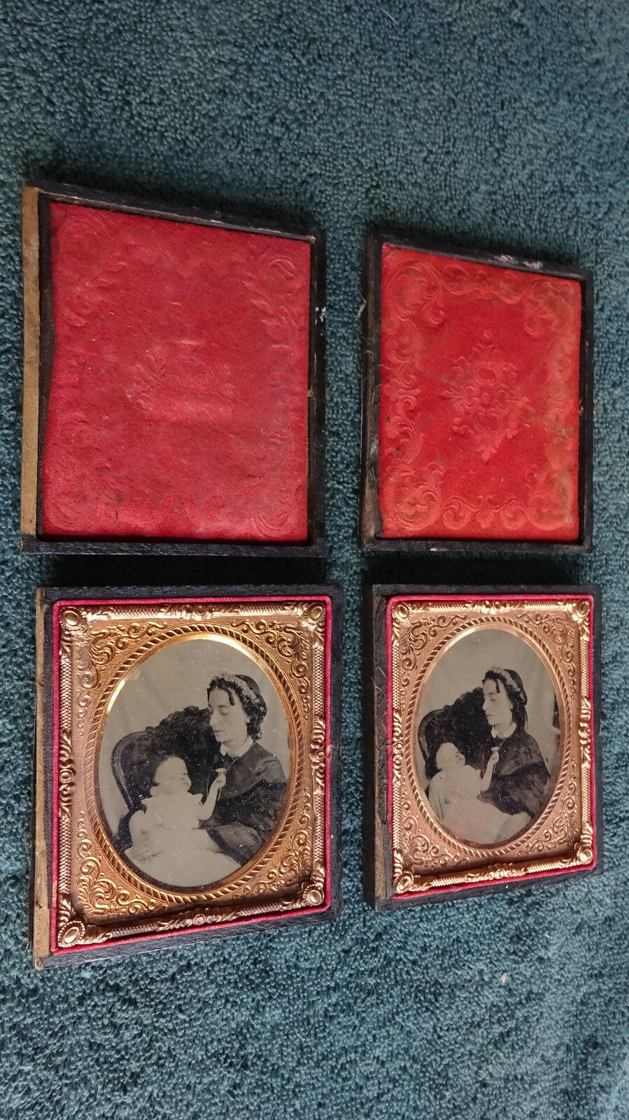 Rare Sequential Pair Post Mortem Ambrotypes 1/6 Plate 2-3/4" X 3-1/4"