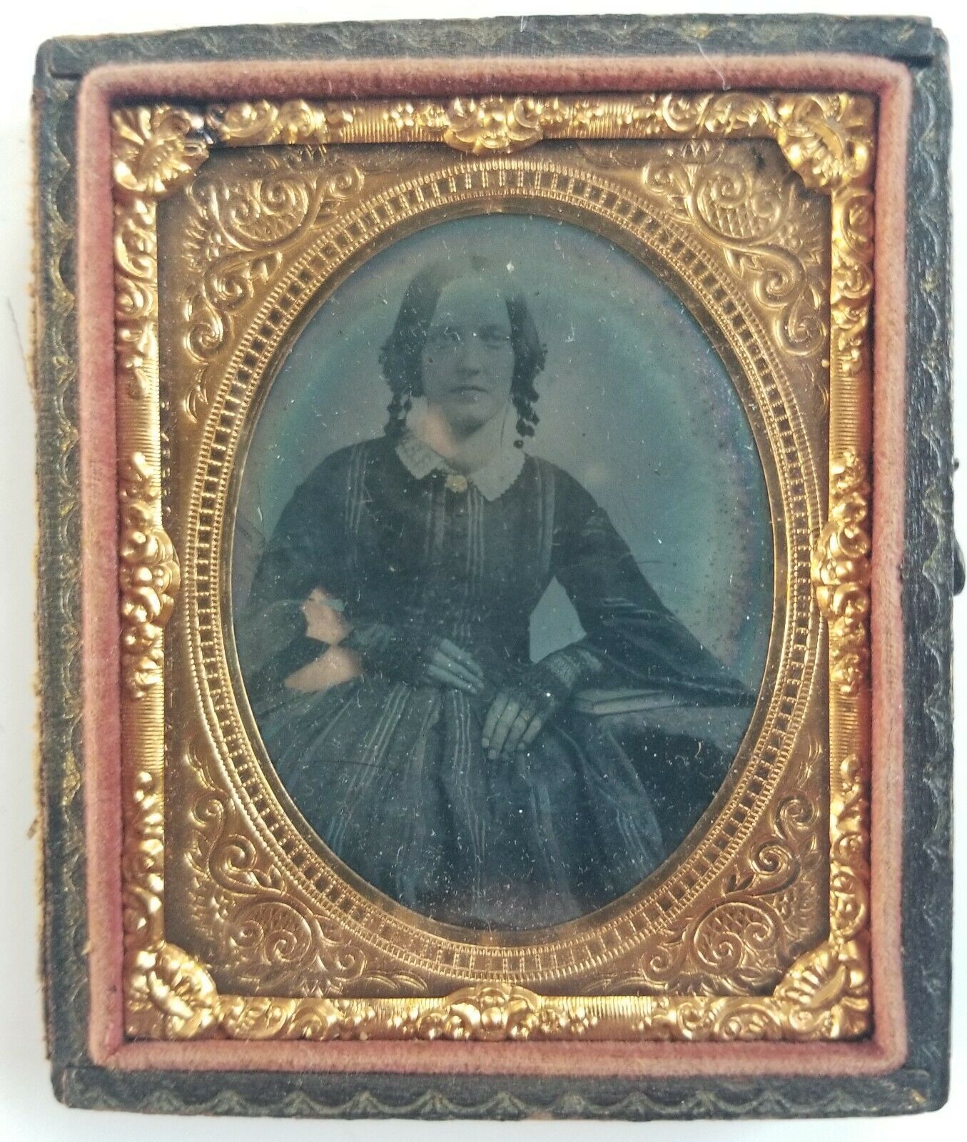 1850s Ambrotype Photo Woman Girl 1/9 Plate Vintage