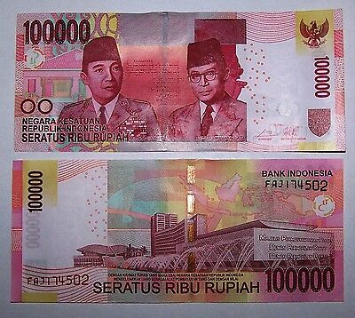 1 x Indonesia 100000 (100,000) Rupiah banknote-UNC paper money currency