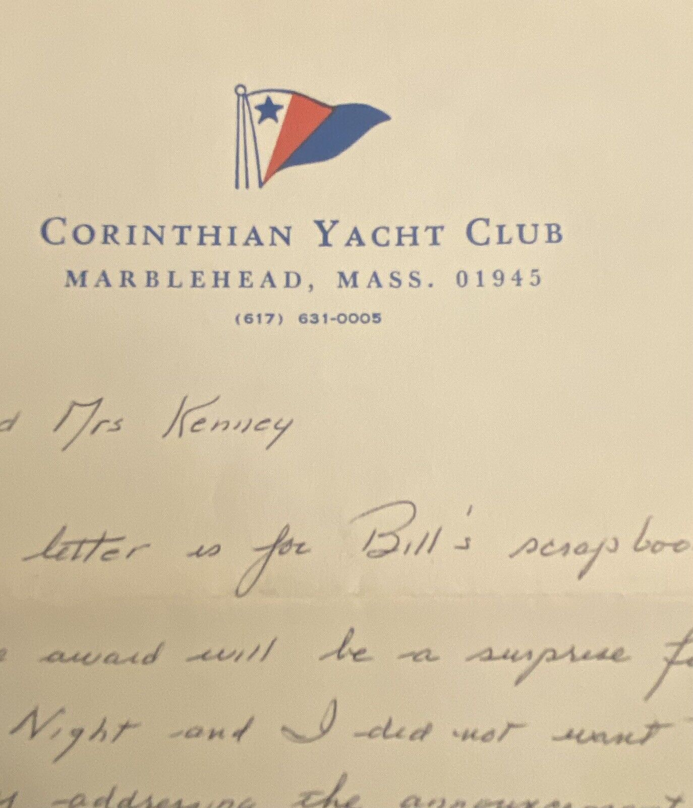 Corinthian Yacht Club Marblehead, MA Letter, Sailing Racing Program, Oct.1,1980