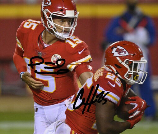 Patrick Mahomes & Clyde Edwards Helaire Signed Photo 8x10 Rp Autographed Chiefs