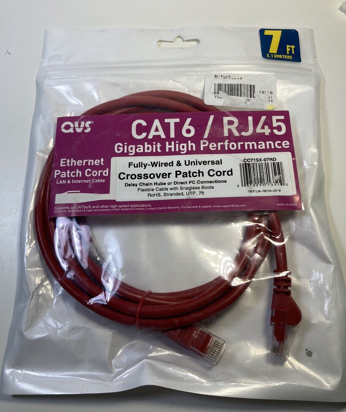 Cat6 Rj45 Fully-wired & Universal Shielded Network Patch Cable, Booted, 7ft, Red