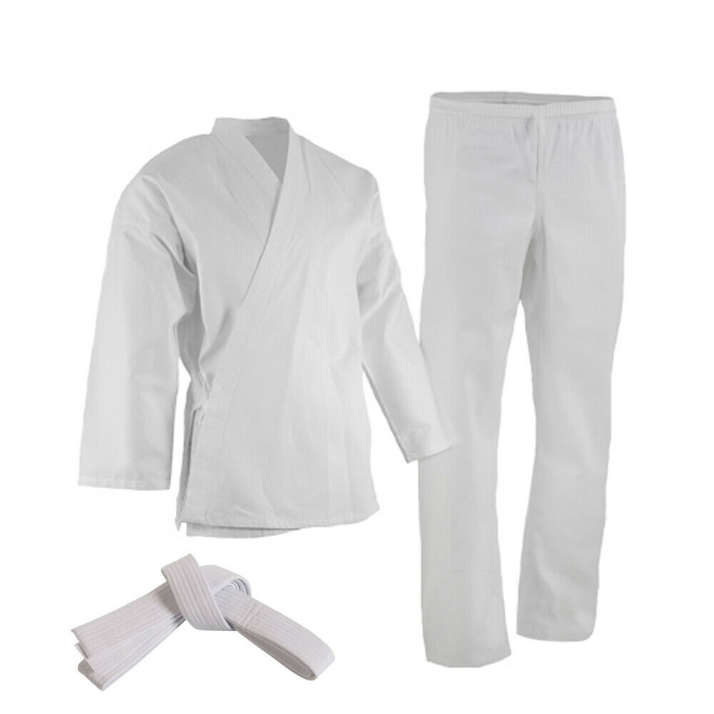 New Black/white Karate Uniform, Gi 7 Oz Adult Kids W/white Belt Tae Kwon Do