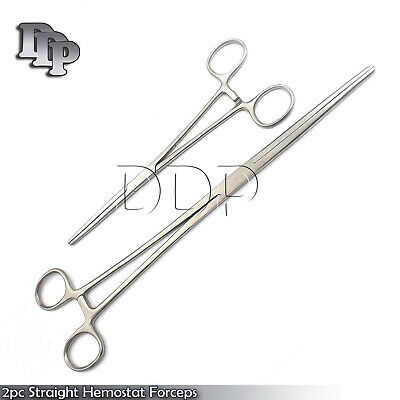 New 2pc Set 8" + 12" Straight Hemostat Forceps Locking Clamps Stainless Steel