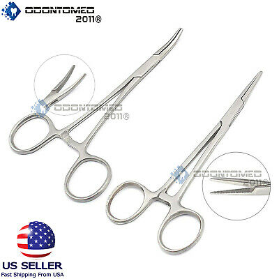 2pc Fishing Set 5" Straight + Curved Hemostat Forceps Locking Clamps