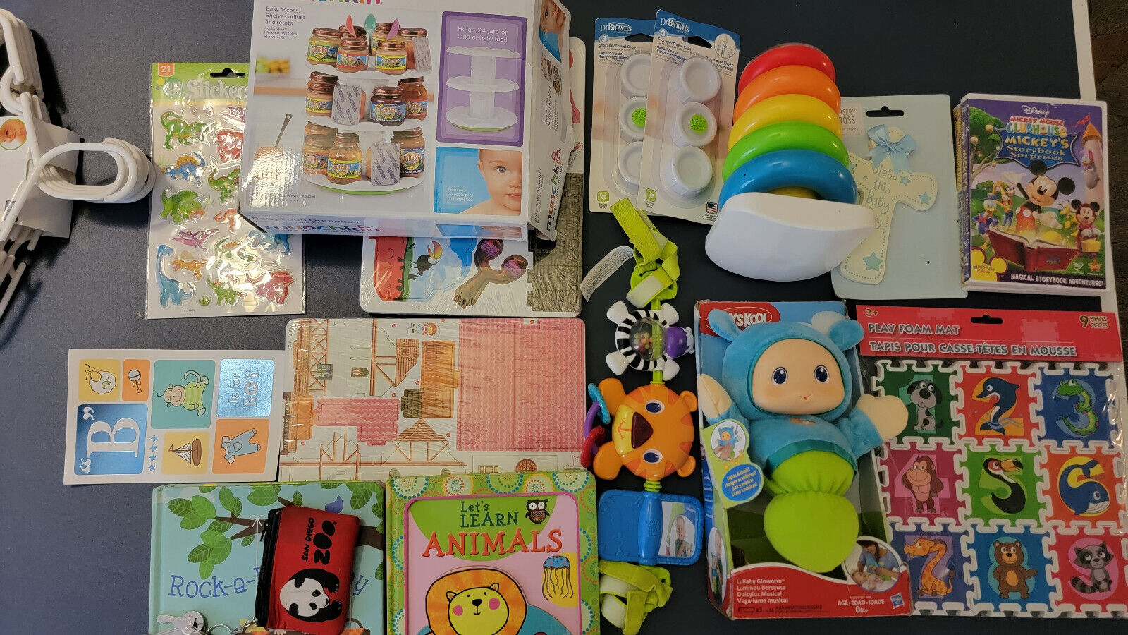 Oct28_4 Lot Newborn Infant Baby Stuff , Toys, Books, Activities, Cross, Puzzpads