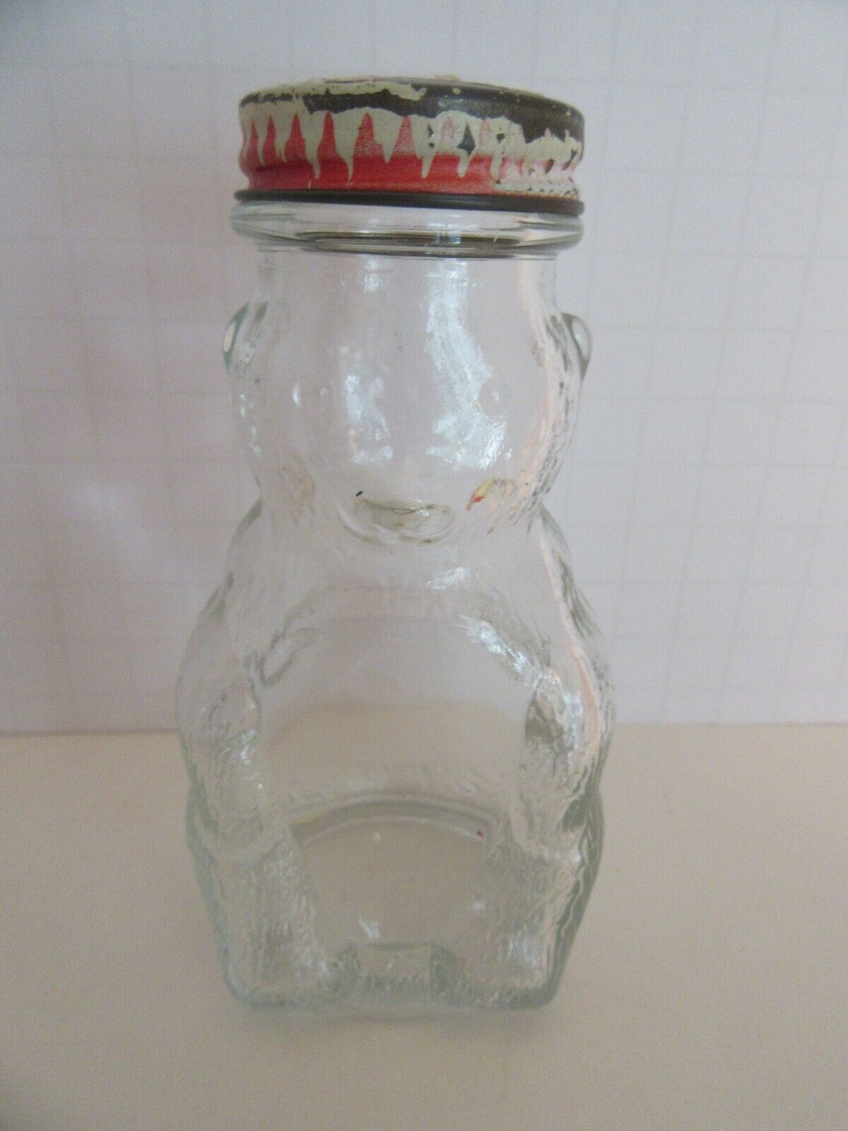 Vintage Snow Crest Beverages Glass Bear Bank W/ Tin Lid From Salem, Mass