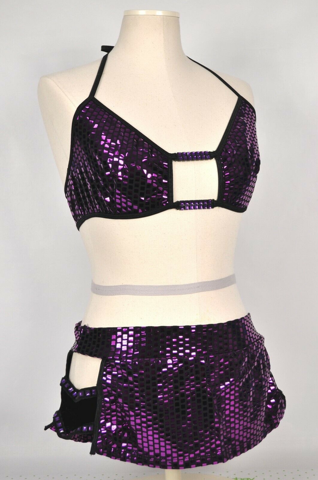 Purple Metallic Foil Square Bralet & Micro Mini Skirt Set By Dreamgirl M/l