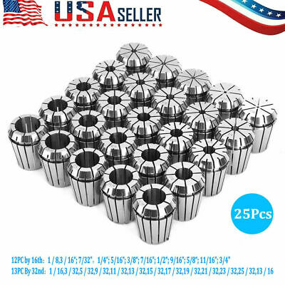 Er32 Collet Set 1/8-13/16" By 16th And 32nd Industrial Grade Accurate 25pcs
