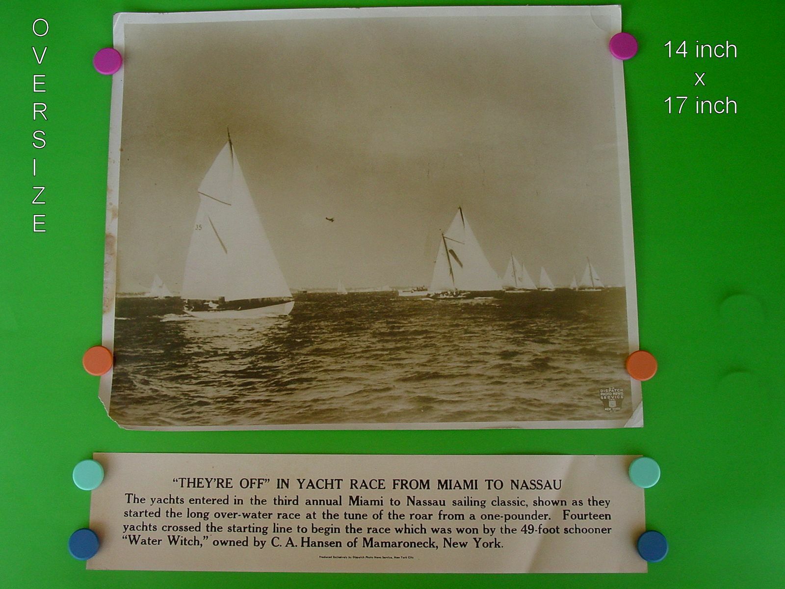 1936 Yacht Race - Miami To Nassau - 14 X 17 B & W Dispatch News Photo & Banner
