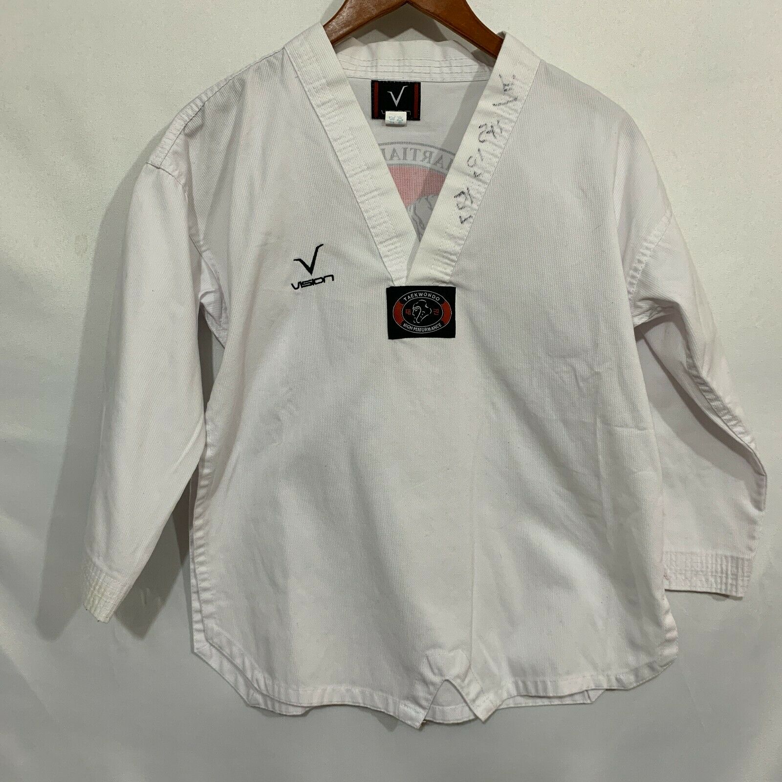 Vision Taekwondo Kids White Comfort V Neck Olympics USA Uniform Top Size 1/150