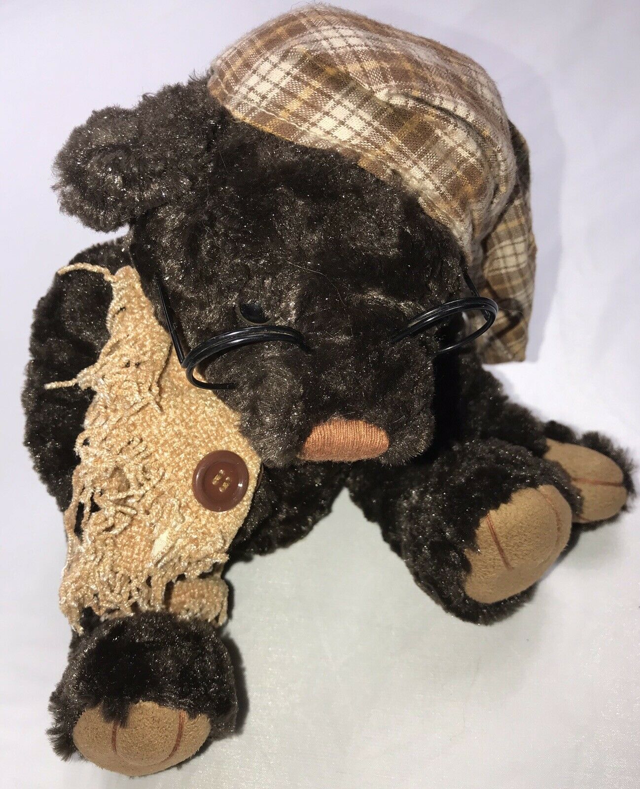 Dan Dee Collectors Choice Plush Brown Bear With Nightcap Glasses And Scarf 9”