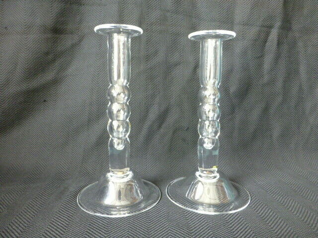 Pair Of Vintage Signed Steuben Crystal Baluster Candlesticks
