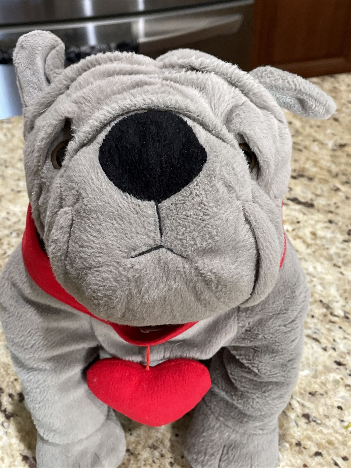 Dan Dee English Bulldog Plush Stuffed Animal Red Heart Collar Grey 13