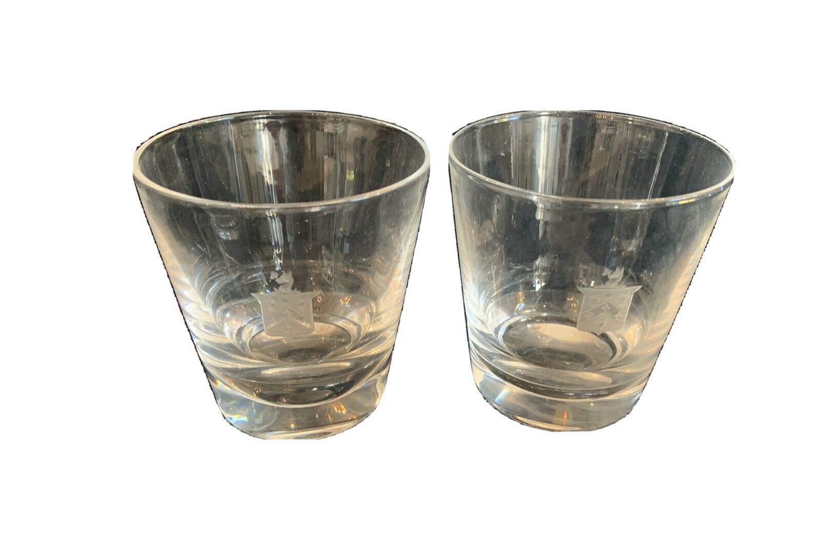 Pair 2 Steuben Mcm Clear Glass Highball Whiskey Tumbers Armorial