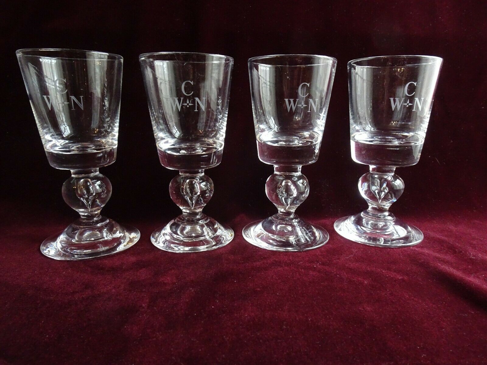 4 Steuben Crystal Baluster Teardrop Stem Port Wine Glasses, Pattern 7926, Signed