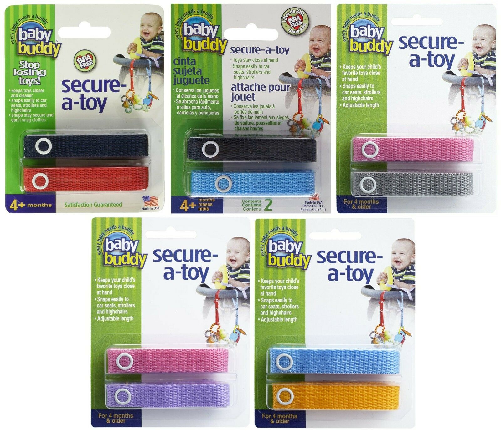 Baby Buddy Secure-a-Toy Toy Straps for Car Seat, Stroller or High Chair 33503