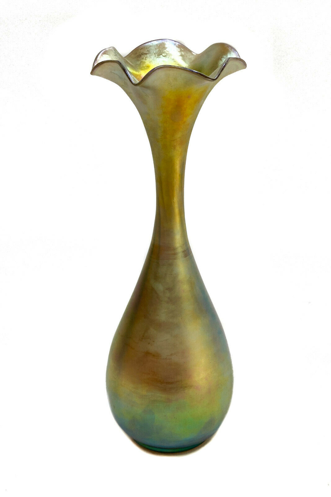 Steuben Iridescent Gold Green Aurene Glass Vase, Early 20th Century