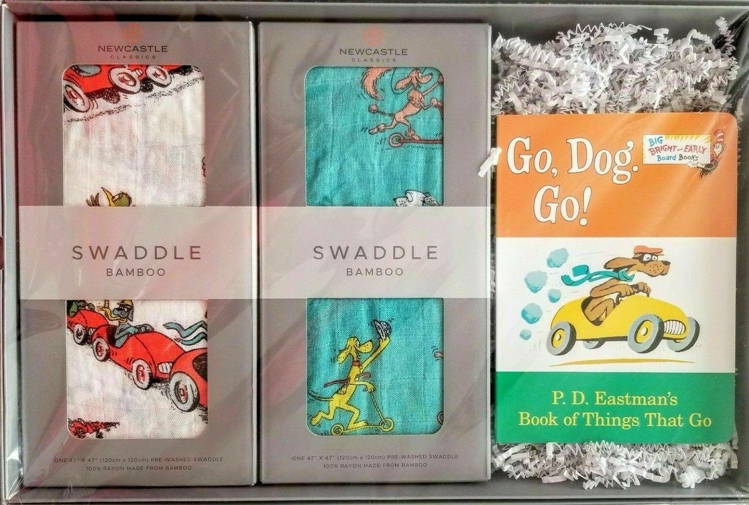 Go, Dog, Go! Mini Board Book W/swaddle Bamboo Gift Set - New In Box