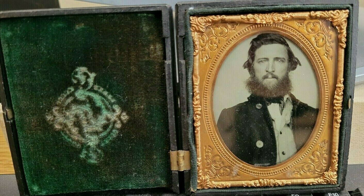 1850's 6th Plate Ambrotype...strange Looking Man Crazy Beard And Hair,sharp !