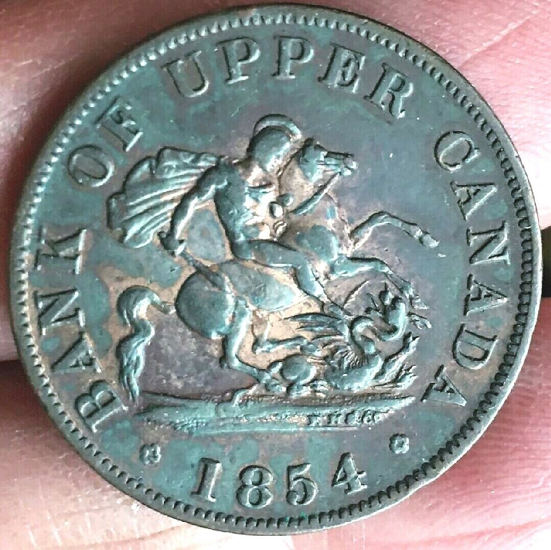 1854 plain 4 Bank of Upper CANADA 1 one penny copper token