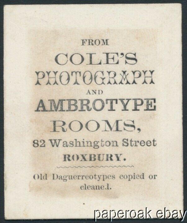 ca1860 Cole's Photograph & Ambrotype Rooms Roxbury, Mass. Advertising Card
