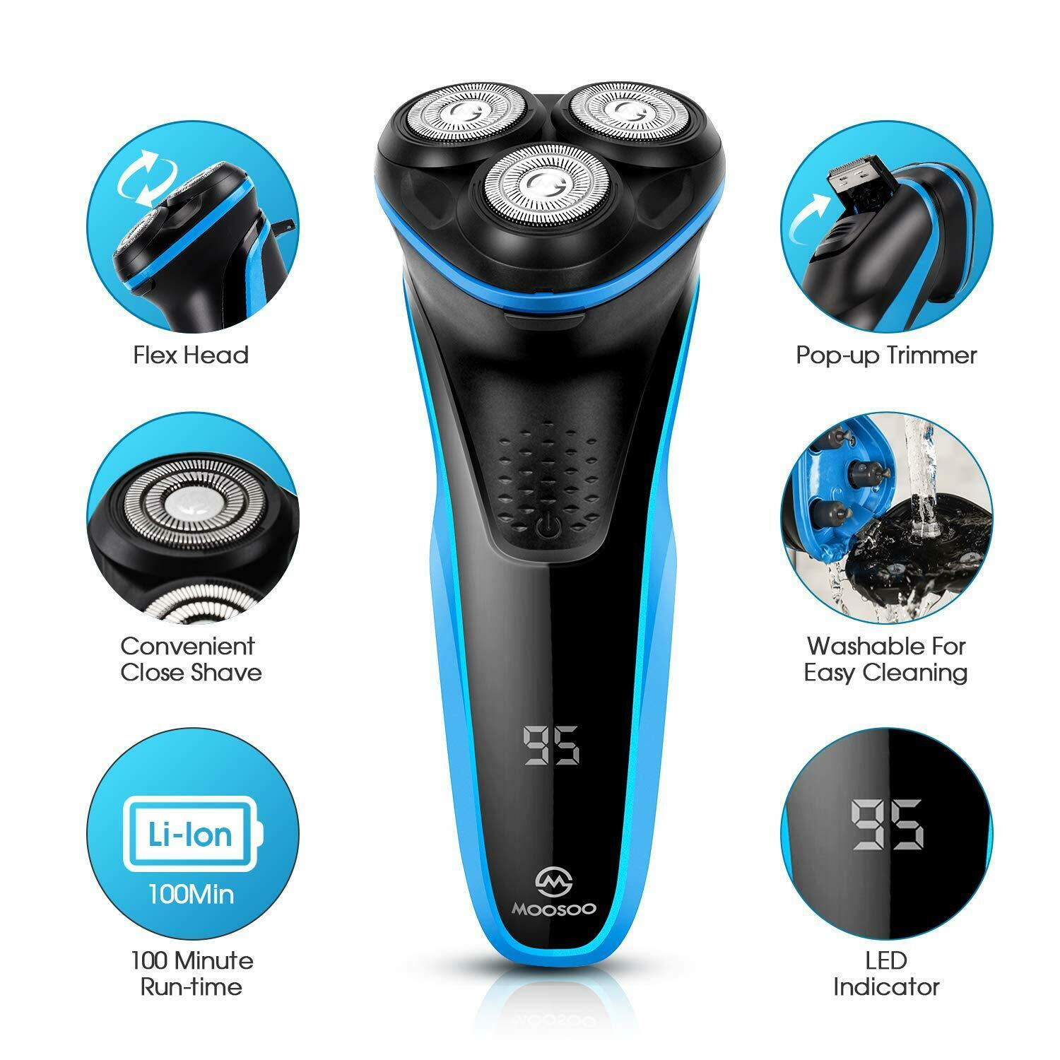 Best Electric Shaver For Men by 3DFLEX Wet dry Waterproof Rotary Razor Moosoo G2
