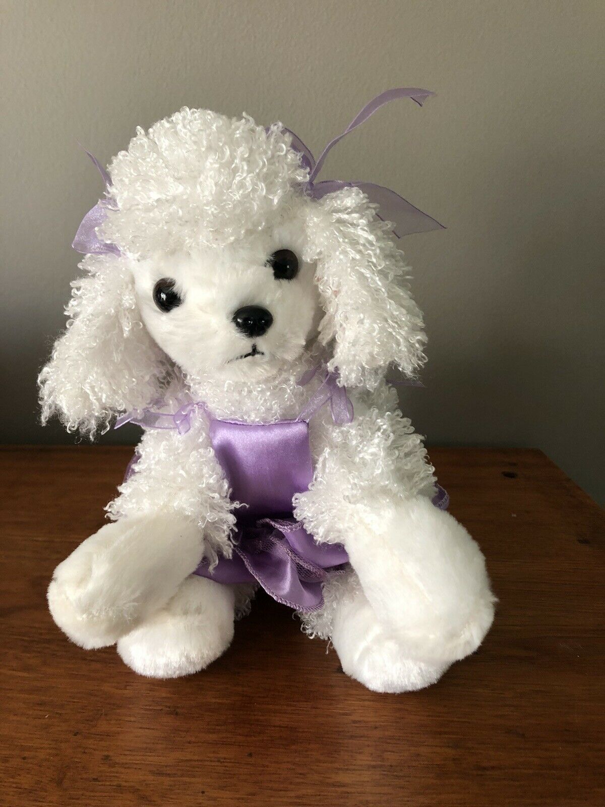 Dandee  10” White Poodle Soft Plush Purple Dress