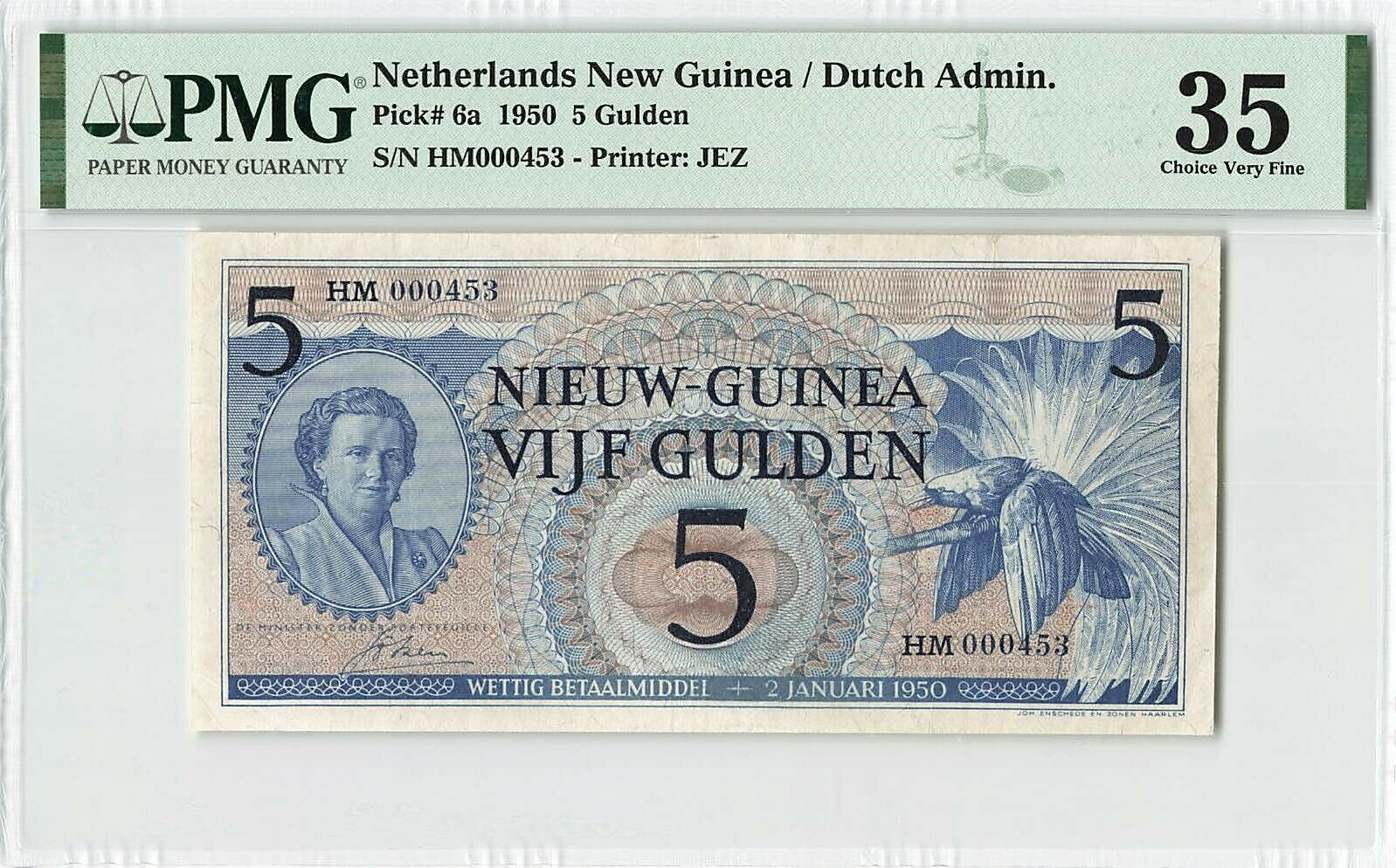 Netherlands New Guinea 5 Gulden 1950 Indies Jez Pick 6 Indonesia Pmg Vf 35