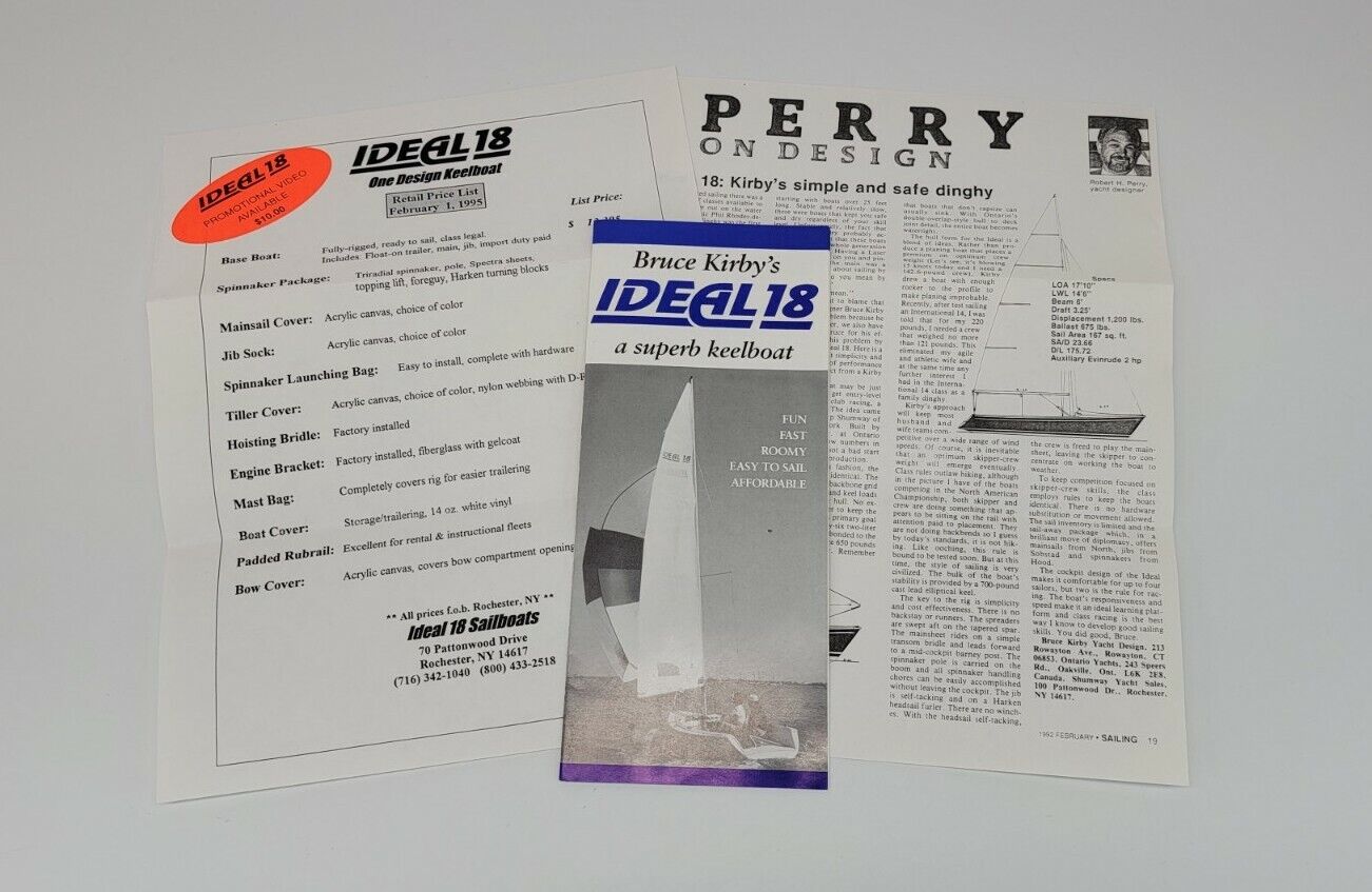 1990s Bruce Kirby's Ideal 18  Sailboat Brochure Packet - Rochester New York